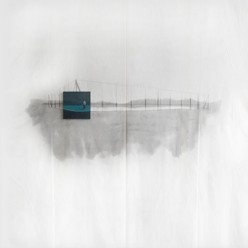 BALL GAME oil, canvas, textile, 220 x 220 cm. 2024