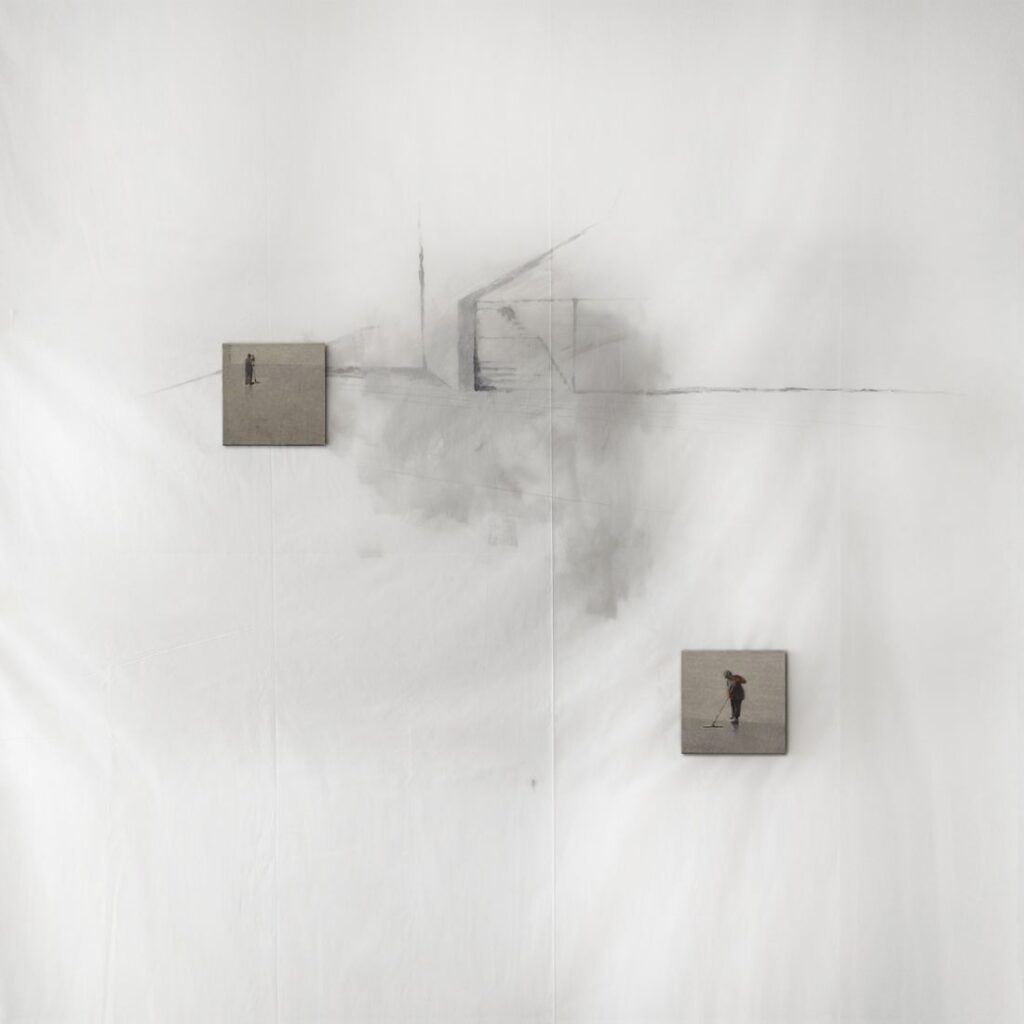 MOPPING oil, canvas, textile, 220 x 220 cm. 2024