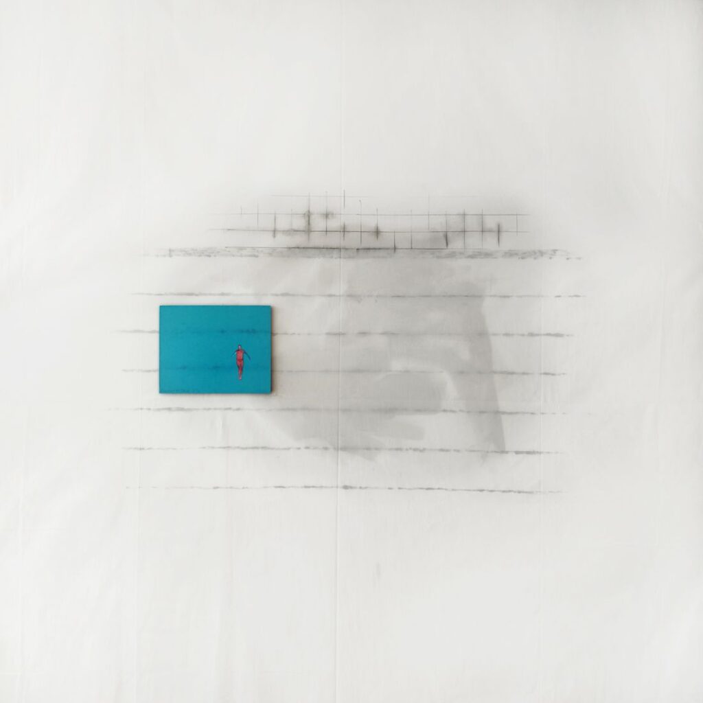 SWIMMING POOL oil, canvas, textile 220 x 220 cm. 2024