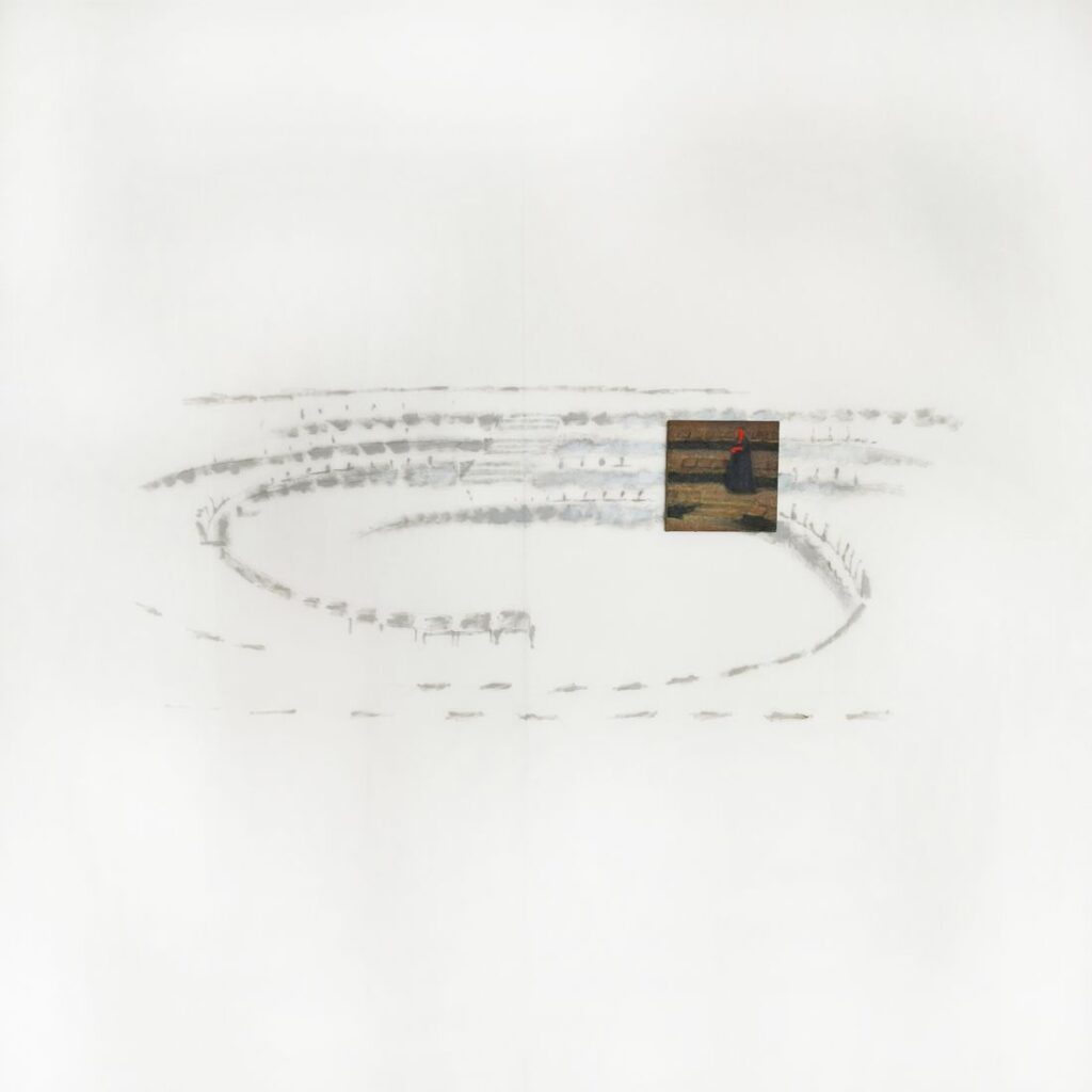 SCENE oil, canvas, textile, 220 x 220 cm. 2024